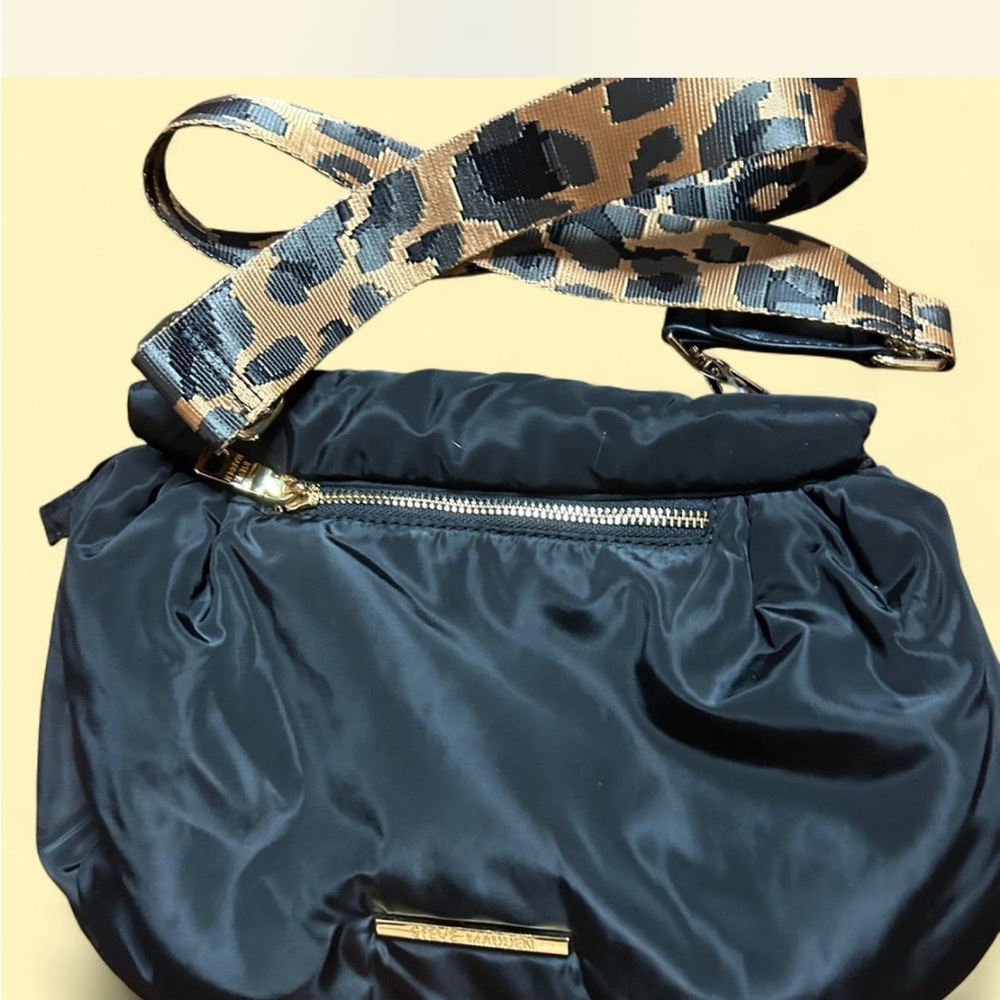 Steve Madden Black Crossbody Bag with Leopard Print Strap